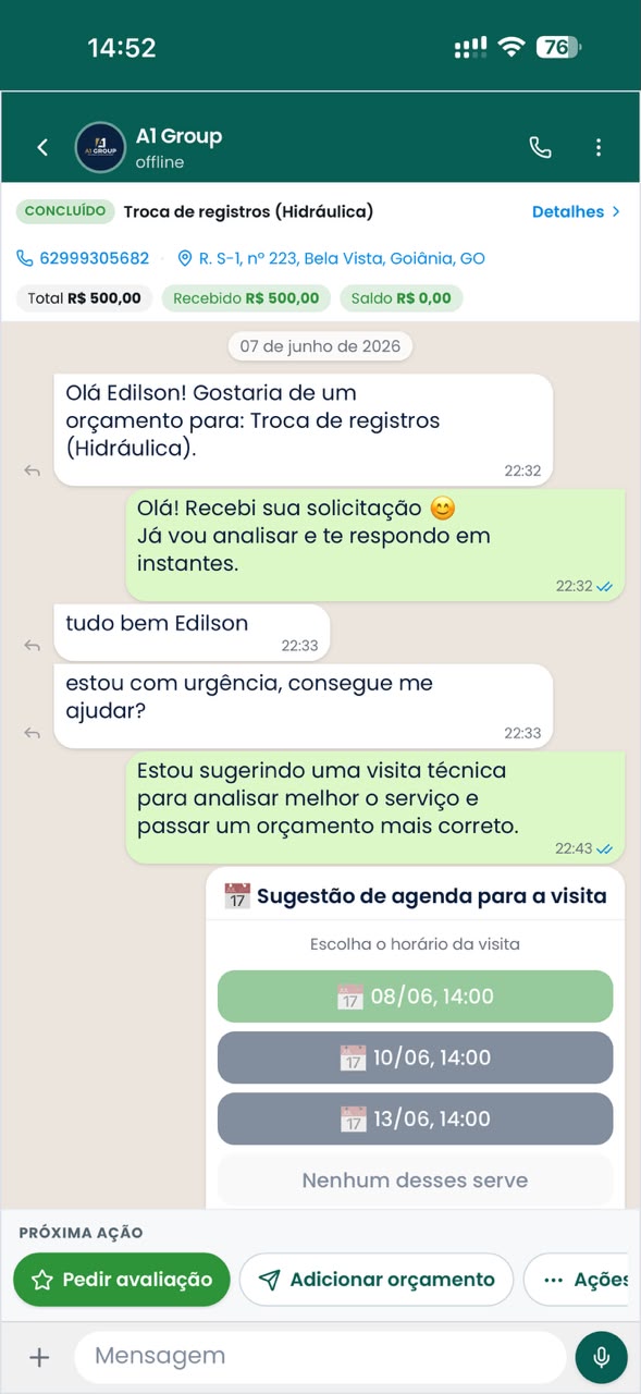 Pedido com agenda sugerida
